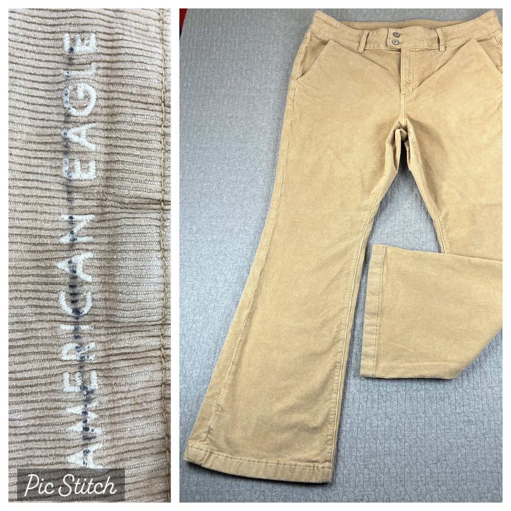 American Eagle Kik bootcut corduroy Pants Women 18/37X31 High Rise Khaki Gold